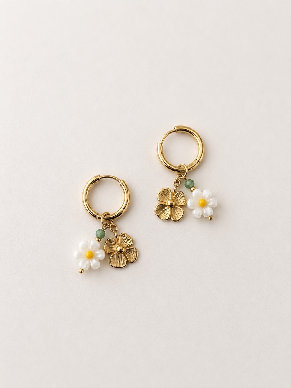 Gold Stainless Steel Flower Charm Drop Earrings